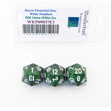 WKP09037E3 Recon Elemental Dice White Numbers D20 16mm Pack of 3 (ONLINE ORDER ONLY)