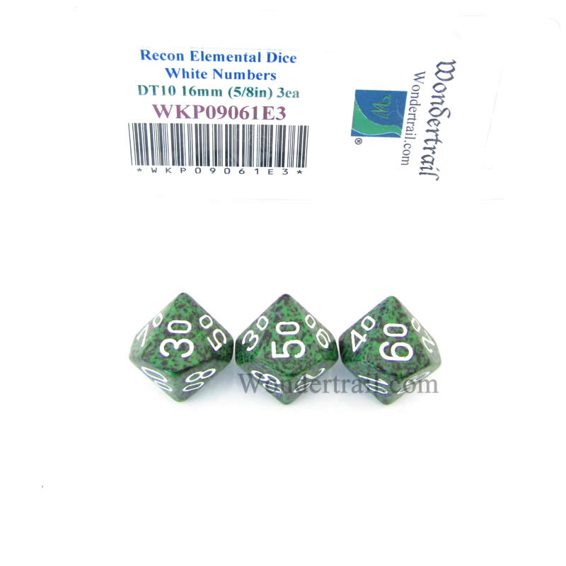 WKP09061E3 Recon Elemental Dice White Numbers DT10 16mm Pack of 3 (ONLINE ORDER ONLY)