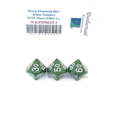 WKP09061E3 Recon Elemental Dice White Numbers DT10 16mm Pack of 3 (ONLINE ORDER ONLY)