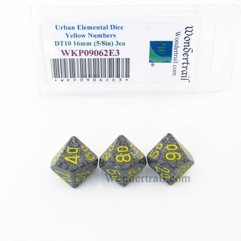 WKP09062E3 Urban Camo Elemental Dice Yellow Numbers DT10 16mm Pack of 3 (ONLINE ORDER ONLY)