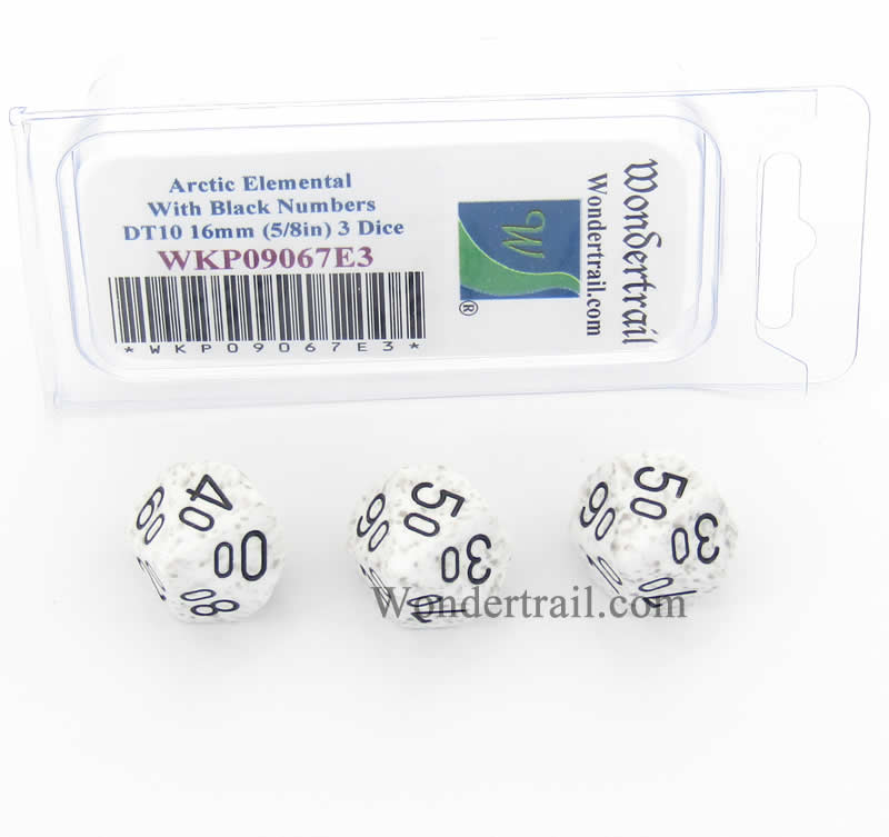 WKP09067E3 Arctic Camo Elemental Dice with Black Numbers DT10 16mm Pack of 3 (ONLINE ORDER ONLY)