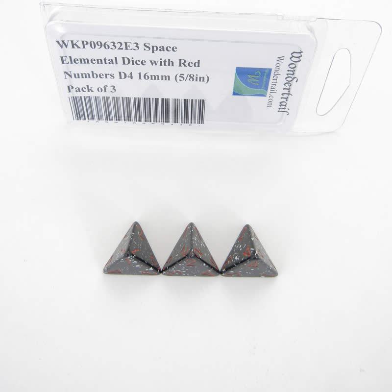 WKP09632E3 Space Elemental Dice Red Numbers D4 16mm (5/8in) Pack of 3 (ONLINE ORDER ONLY)