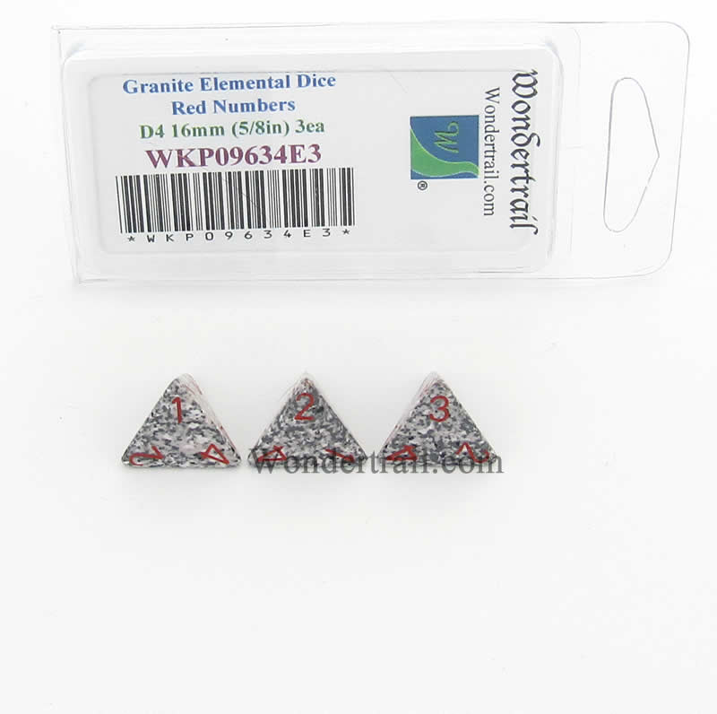 WKP09634E3 Granite Elemental Dice Red Numbers D4 16mm Pack of 3 (ONLINE ORDER ONLY)