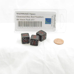 WKP09636E3 Space Elemental Dice Red Numbers D6 16mm Pack of 3 (ONLINE ORDER ONLY)