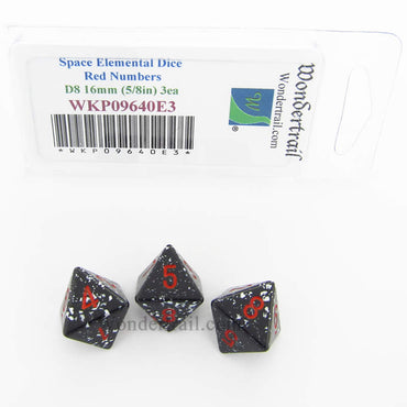 WKP09640E3 Space Elemental Dice Red Numbers D8 16mm Pack of 3 (ONLINE ORDER ONLY)