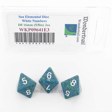 WKP09641E3 Sea Elemental Dice White Numbers D8 16mm Pack of 3 (ONLINE ORDER ONLY)