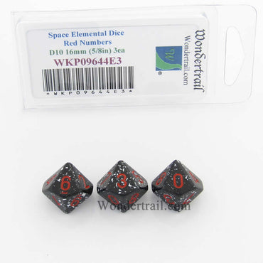 WKP09644E3 Space Elemental Dice Red Numbers D10 16mm Pack of 3 (ONLINE ORDER ONLY)