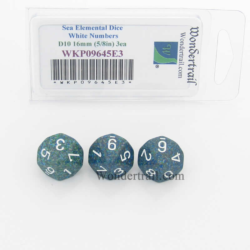 WKP09645E3 Sea Elemental Dice White Numbers D10 16mm Pack of 3 (ONLINE ORDER ONLY)