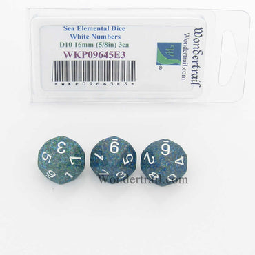 WKP09645E3 Sea Elemental Dice White Numbers D10 16mm Pack of 3 (ONLINE ORDER ONLY)