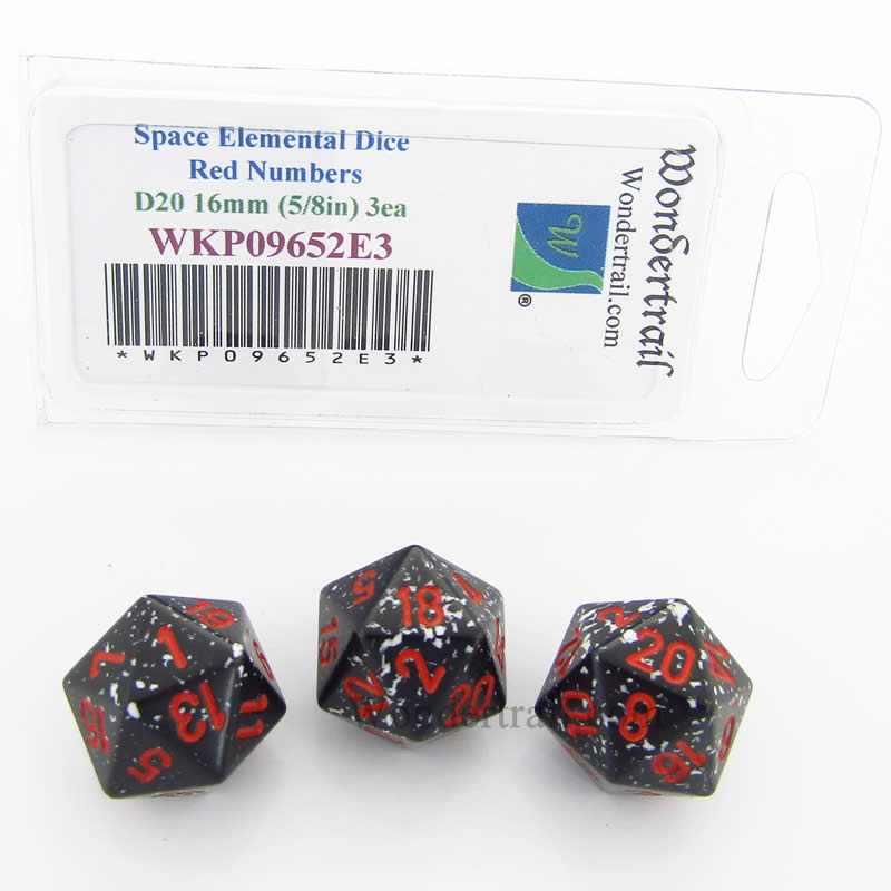 WKP09652E3 Space Elemental Dice Red Numbers D12 16mm Pack of 3 (ONLINE ORDER ONLY)