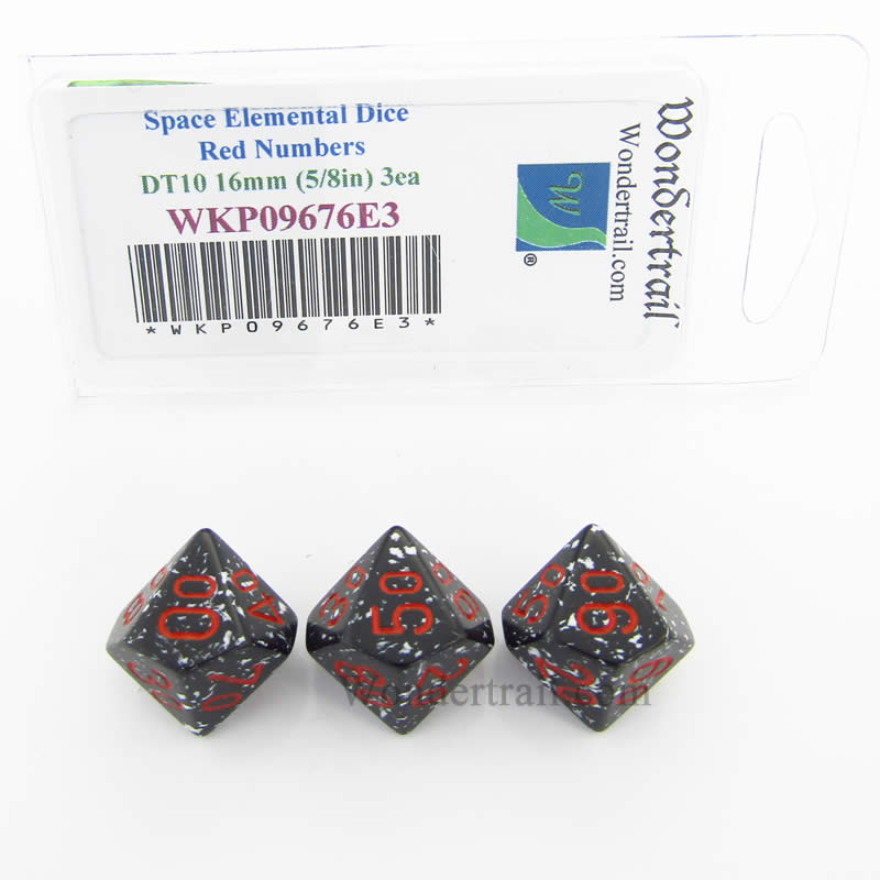 WKP09676E3 Space Elemental Dice Red Numbers DT10 16mm Pack of 3 (ONLINE ORDER ONLY)