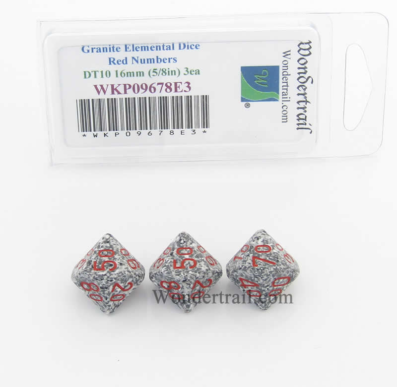 WKP09678E3 Granite Elemental Dice Red Numbers DT10 16mm Pack of 3 (ONLINE ORDER ONLY)