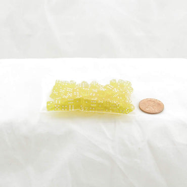 WKP09703PK Yellow Transparent D6 Dice White Pips 5mm Pack of 120 (ONLINE ORDER ONLY)