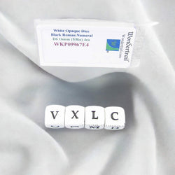WKP09967E4 White Dice Black Roman Numeral D6 16mm (5/8in) Pack of 4 (ONLINE ORDER ONLY)