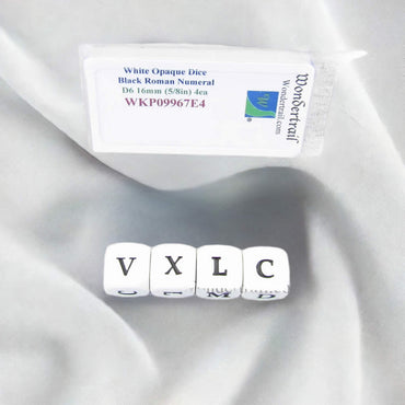 WKP09967E4 White Dice Black Roman Numeral D6 16mm (5/8in) Pack of 4 (ONLINE ORDER ONLY)