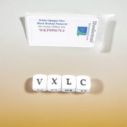 WKP09967E4 White Dice Black Roman Numeral D6 16mm (5/8in) Pack of 4 (ONLINE ORDER ONLY)