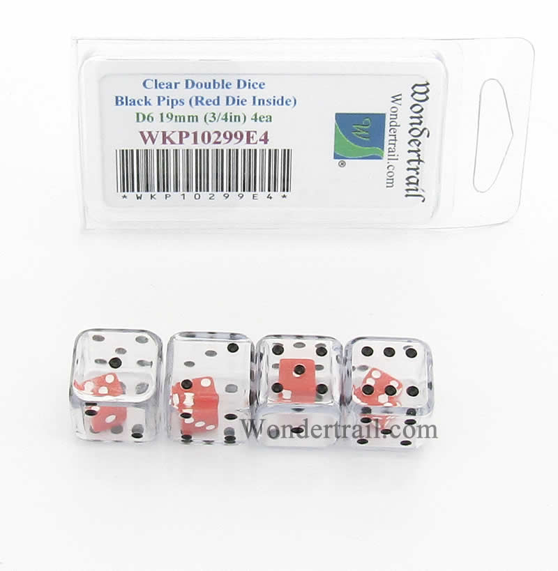 WKP10299E4 Clear Doubling Cube Dice Black Pips D8 19mm Pack of 4 (ONLINE ORDER ONLY)