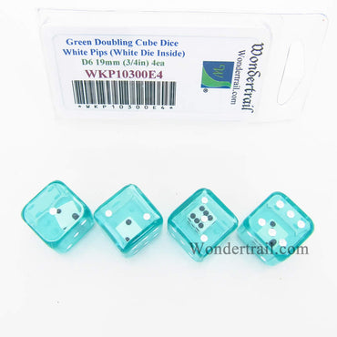 WKP10300E4 Green Doubling Cube Dice White Pips D8 19mm Pack of 4 (ONLINE ORDER ONLY)