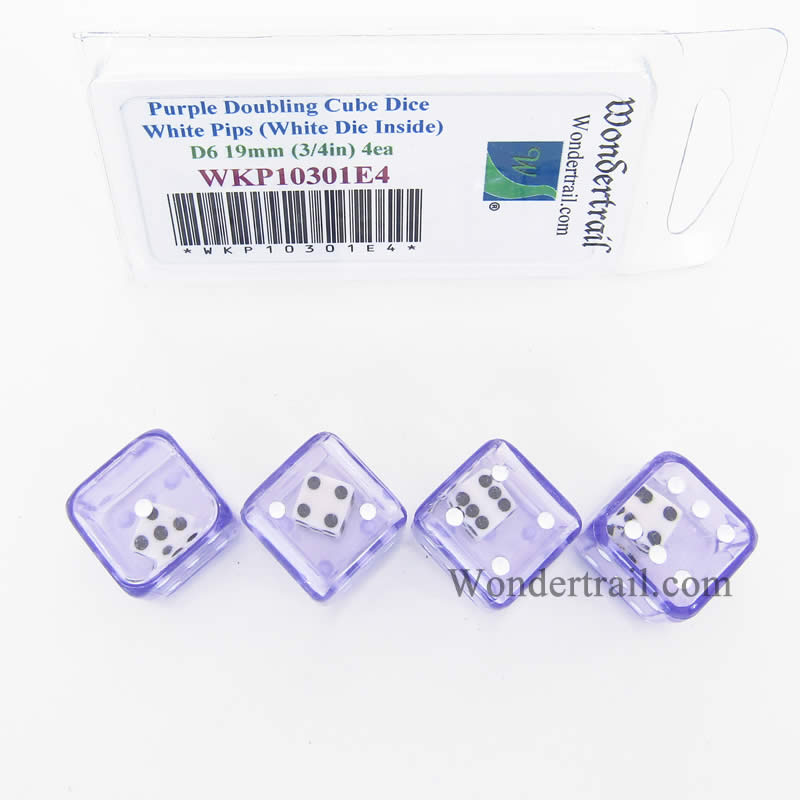 WKP10301E4 Purple Doubling Cube Dice White Pips D6 19mm Pack of 4 (ONLINE ORDER ONLY)