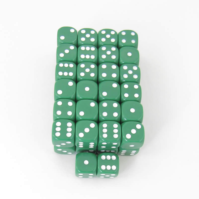 WKP10881E50 Green Opaque Dice with White Pips D6 16mm Pack of 50 (ONLINE ORDER ONLY)