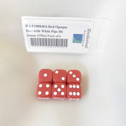WKP10884E6 Red Opaque Dice with White Pips D6 16mm (5/8in) Pack of 6 (ONLINE ORDER ONLY)