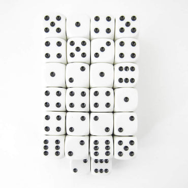 WKP10885E50 White Opaque Dice with Black Pips D6 16mm Pack of 50 (ONLINE ORDER ONLY)