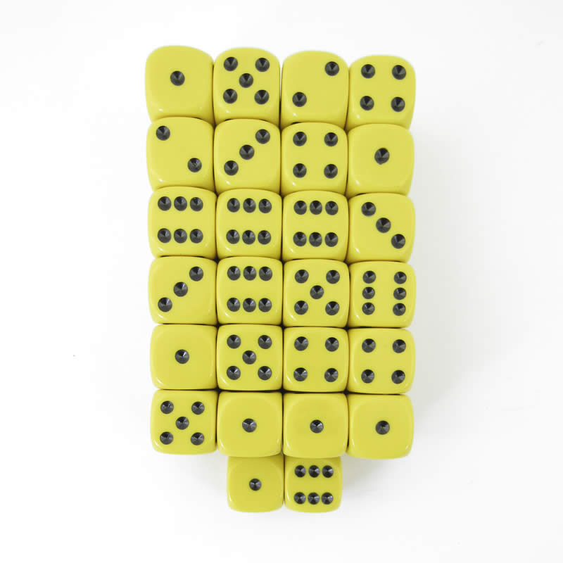 WKP10887E50 Yellow Opaque Dice with Black Pips D6 16mm Pack of 50 (ONLINE ORDER ONLY)