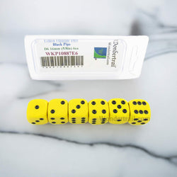 WKP10887E6 Yellow Opaque Dice Black Pips D6 16mm (5/8in) Pack of 6 (ONLINE ORDER ONLY)