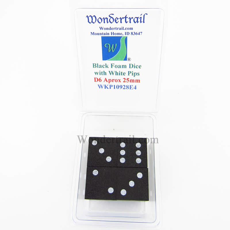 WKP10928E4 Black Foam Dice with White Dots D6 25mm (1in) Pack of 4 (ONLINE ORDER ONLY)