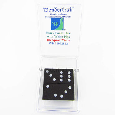 WKP10928E4 Black Foam Dice with White Dots D6 25mm (1in) Pack of 4 (ONLINE ORDER ONLY)