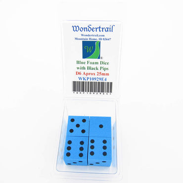 WKP10929E4 Blue Foam Dice with Black Dots D6 25mm (1in) Pack of 4 (ONLINE ORDER ONLY)