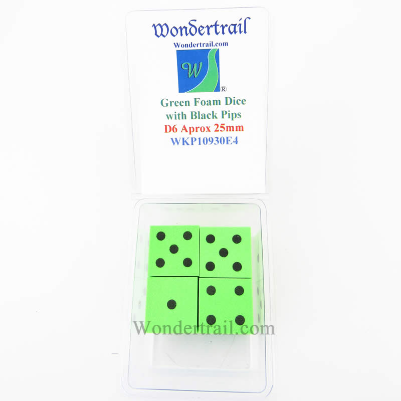 WKP10930E4 Green Foam Dice with Black Dots D6 25mm (1in) Pack of 4 (ONLINE ORDER ONLY)