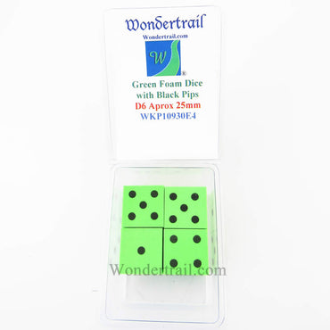 WKP10930E4 Green Foam Dice with Black Dots D6 25mm (1in) Pack of 4 (ONLINE ORDER ONLY)