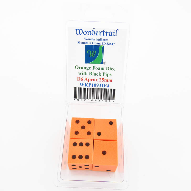 WKP10931E4 Orange Foam Dice with Black Dots D6 25mm (1in) Pack of 4 (ONLINE ORDER ONLY)