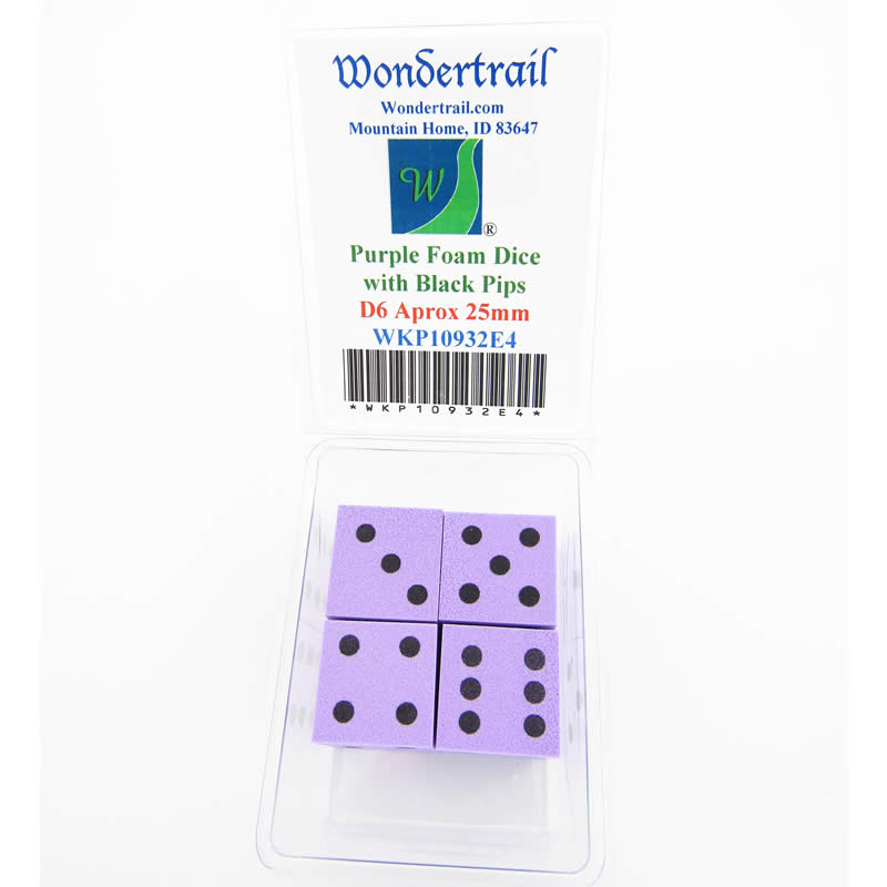 WKP10932E4 Purple Foam Dice Black Dots D6 25mm (1in) Pack of 4 (ONLINE ORDER ONLY)