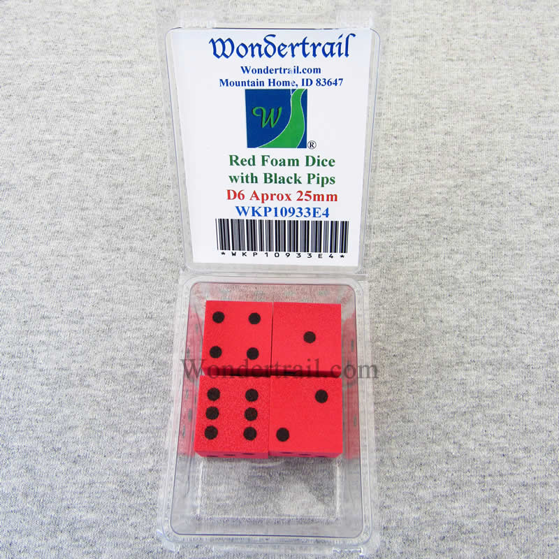 WKP10933E4 Red Foam Dice with Black Dots D6 25mm (1in) Pack of 4 (ONLINE ORDER ONLY)