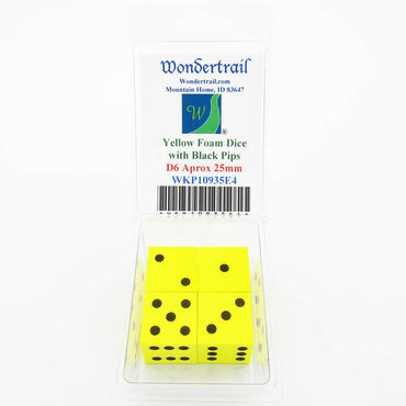 WKP10935E4 Yellow Foam Dice with Black Dots D6 25mm (1in) Pack of 4 (ONLINE ORDER ONLY)