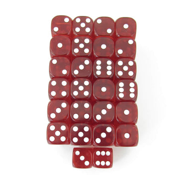 WKP11017E50 Red Transparent Dice White Pips D6 16mm Pack of 50 (ONLINE ORDER ONLY)