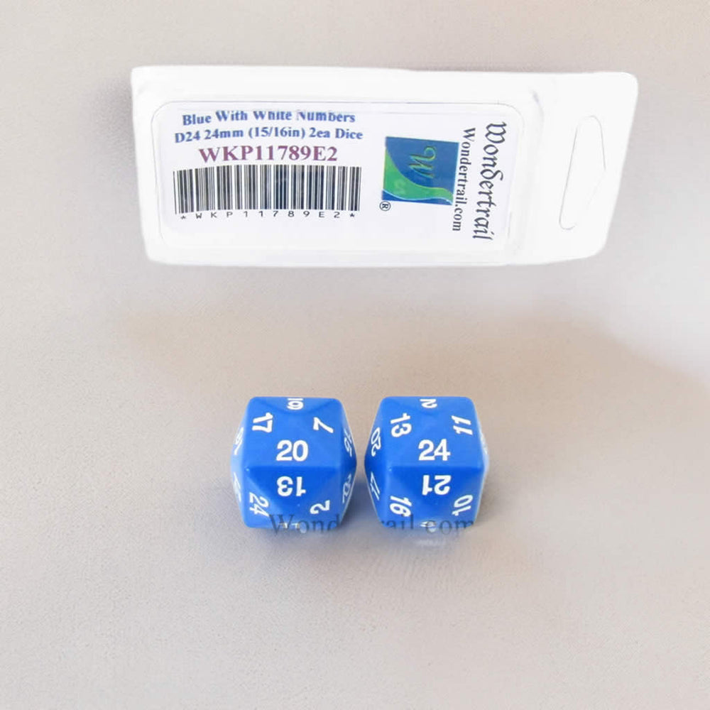 WKP11789E2 Blue Opaque Dice White Numbers D24 24mm Pack of 2 (ONLINE ORDER ONLY)