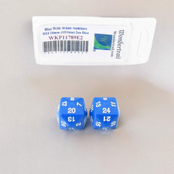 WKP11789E2 Blue Opaque Dice White Numbers D24 24mm Pack of 2 (ONLINE ORDER ONLY)