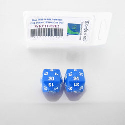 WKP11789E2 Blue Opaque Dice White Numbers D24 24mm Pack of 2 (ONLINE ORDER ONLY)