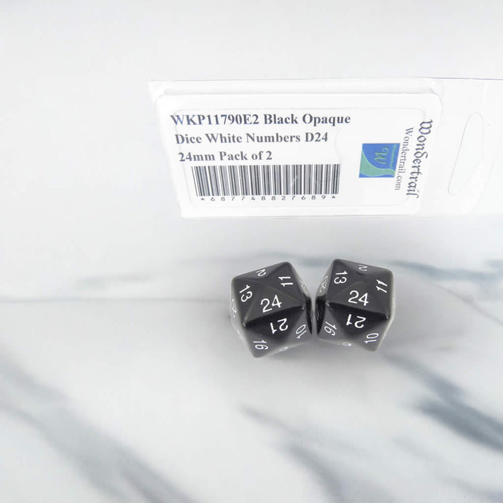 WKP11790E2 Black Opaque Dice with White Numbers D24 24mm (15/16in) Pack of 2 Dice Wondertrail (ONLINE ORDER ONLY)
