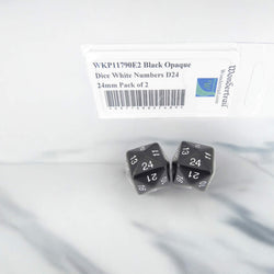 WKP11790E2 Black Opaque Dice with White Numbers D24 24mm (15/16in) Pack of 2 Dice Wondertrail (ONLINE ORDER ONLY)
