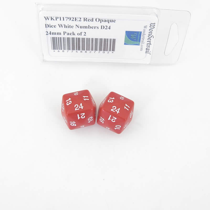 WKP11792E2 Red Opaque Dice White Numbers D24 24mm Pack of 2 (ONLINE ORDER ONLY)