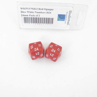 WKP11792E2 Red Opaque Dice White Numbers D24 24mm Pack of 2 (ONLINE ORDER ONLY)