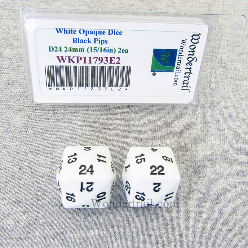 WKP11793E2 White Opaque Dice Black Numbers D24 24mm Pack of 2 (ONLINE ORDER ONLY)