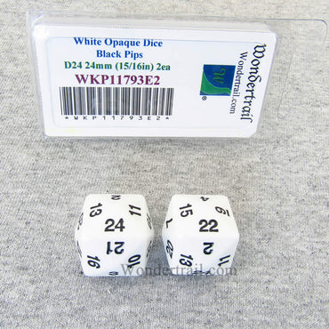 WKP11793E2 White Opaque Dice Black Numbers D24 24mm Pack of 2 (ONLINE ORDER ONLY)