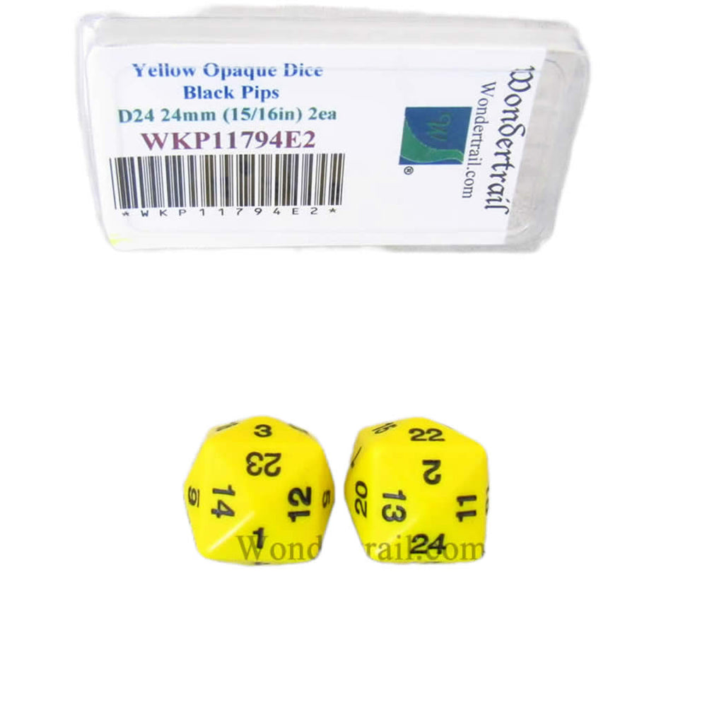 WKP11794E2 Yellow Opaque Dice Black Numbers D24 24mm Pack of 2 (ONLINE ORDER ONLY)