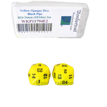 WKP11794E2 Yellow Opaque Dice Black Numbers D24 24mm Pack of 2 (ONLINE ORDER ONLY)