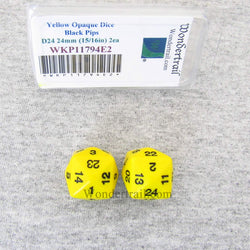 WKP11794E2 Yellow Opaque Dice Black Numbers D24 24mm Pack of 2 (ONLINE ORDER ONLY)